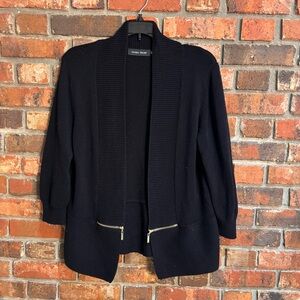 Ivanka Trump womens open front cardigan with gold tone zipper accents black L